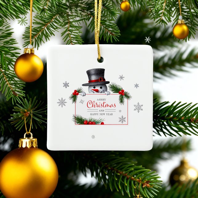 Ornamento De Cerâmica Cheerful Snowman Christmas New Year Greetings (Criador carregado)