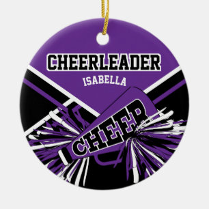 Ornamento De Cerâmica Cheerleader 2 📣 💖 - Roxo, Preto e Branco