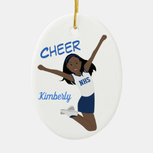 Ornamento De Cerâmica Cheerleader Africano Escuro Azul e Branco