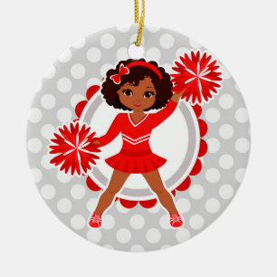 Ornamento De Cerâmica Cheerleader - Alegre Americano Vermelho e Bonito