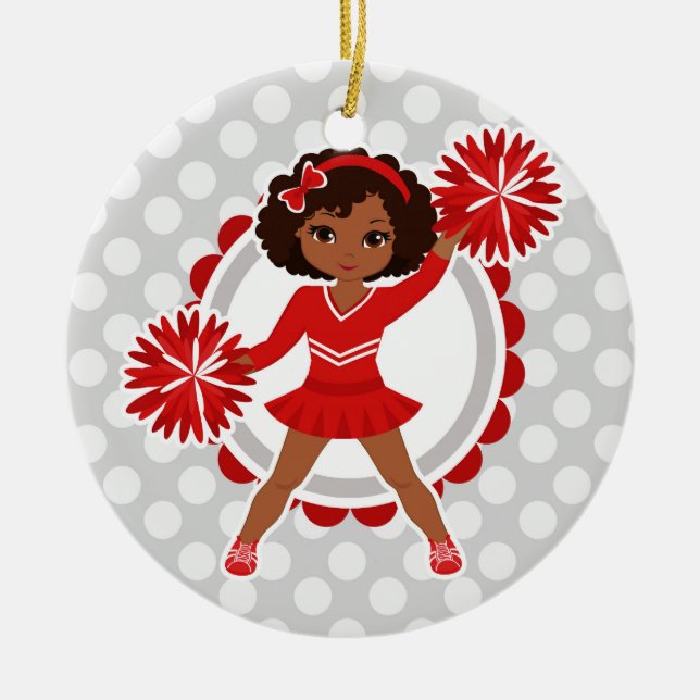 Ornamento De Cerâmica Cheerleader - Alegre Americano Vermelho e Bonito (Frente)