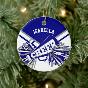 Ornamento De Cerâmica Cheerleader 📣 💖 - Azul, Branco e Cinza