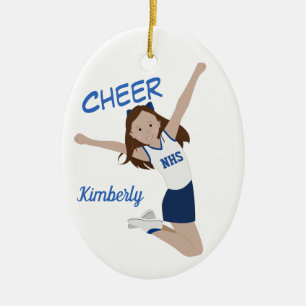 Ornamento De Cerâmica Cheerleader Brunette azul escuro e branco