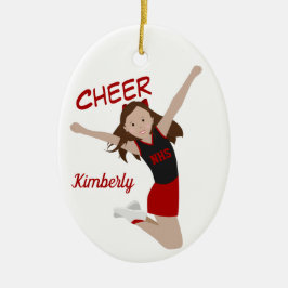 Ornamento De Cerâmica Cheerleader Brunette preto e vermelho
