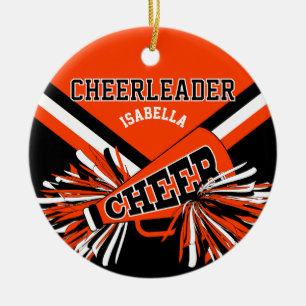 Ornamento De Cerâmica 📣 cheerleader 💖- Laranja, Branco e Preto