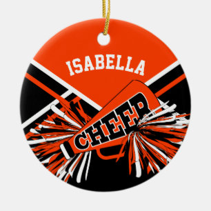 Ornamento De Cerâmica Cheerleader 📣 💖 - Laranja, Preto e Branco