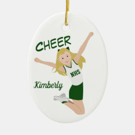 Ornamento De Cerâmica Cheerleader Louro Verde e Branco