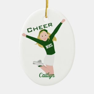 Ornamento De Cerâmica Cheerleader Louro Verde e Branco