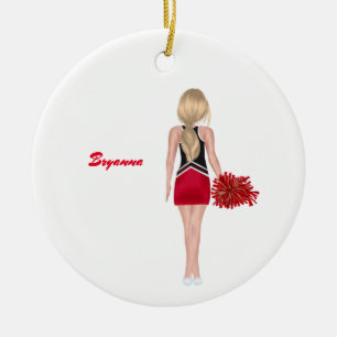 Ornamento De Cerâmica Cheerleader Personalizado da Escola Vermelha e Neg