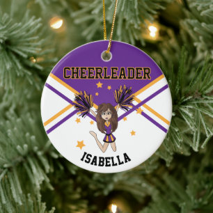 Ornamento De Cerâmica Cheerleader 📣 💖 Rapariga - Roxo e Dourado
