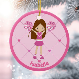 Ornamento De Cerâmica Cheerleader rosa-claro, Natal personalizado