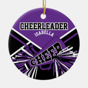 Ornamento De Cerâmica Cheerleader - Roxo, Preto e Branco