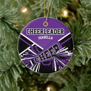 Ornamento De Cerâmica Cheerleader 📣 💖 - Roxo, Preto e Branco