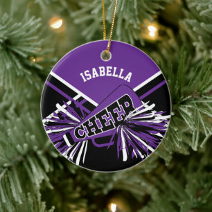 Ornamento De Cerâmica Cheerleader 📣 💖 - Roxo, Preto e Branco