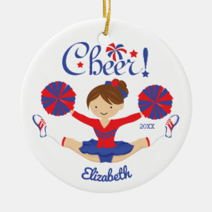 Ornamento De Cerâmica Cheerleader triguenho do elogio do vermelho azul