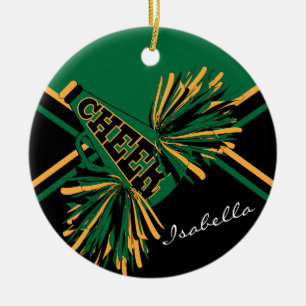 Ornamento De Cerâmica Cheerleader - verde, preto e ouro