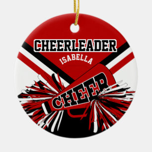 Ornamento De Cerâmica Cheerleader 📣 - Vermelho escuro, preto e branco