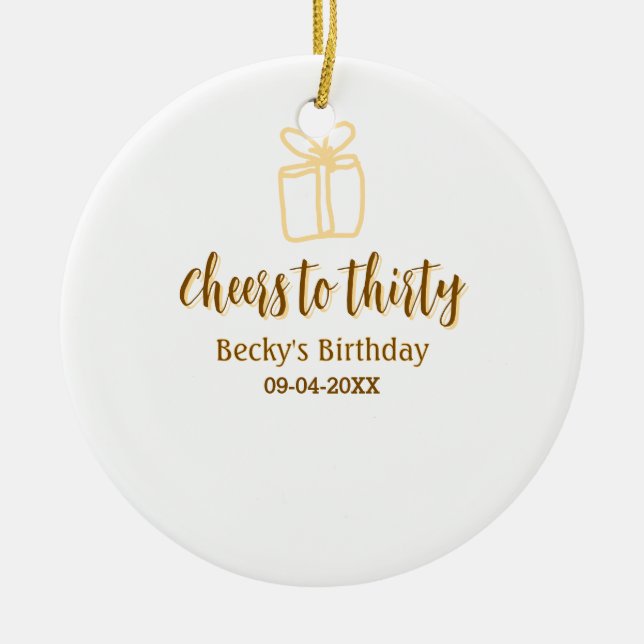Ornamento De Cerâmica Cheers to thirty yellow brown birthday pastel gift (Frente)