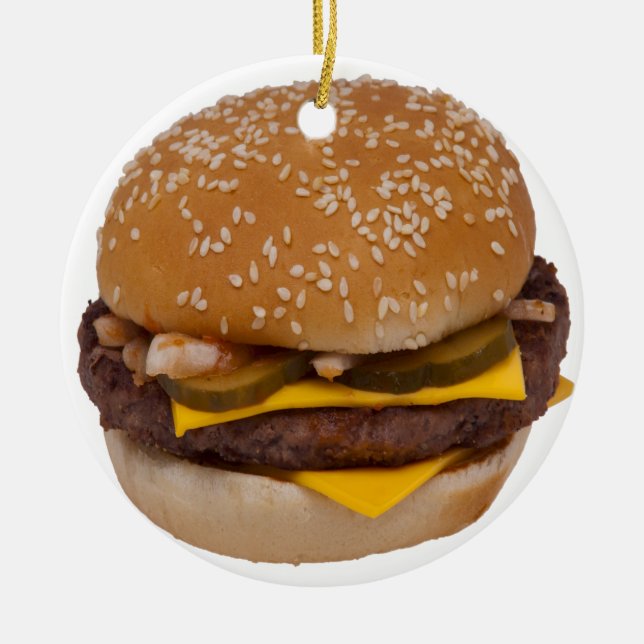 Ornamento De Cerâmica Cheeseburger Em Arma De Semente De Sésamo (Frente)