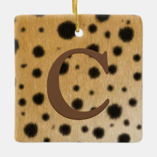 Ornamento De Cerâmica Cheetah mancha Pelo Monograma castanho e mensagem