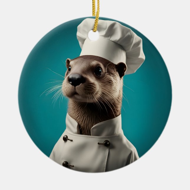 Ornamento De Cerâmica Chef Otter (Frente)