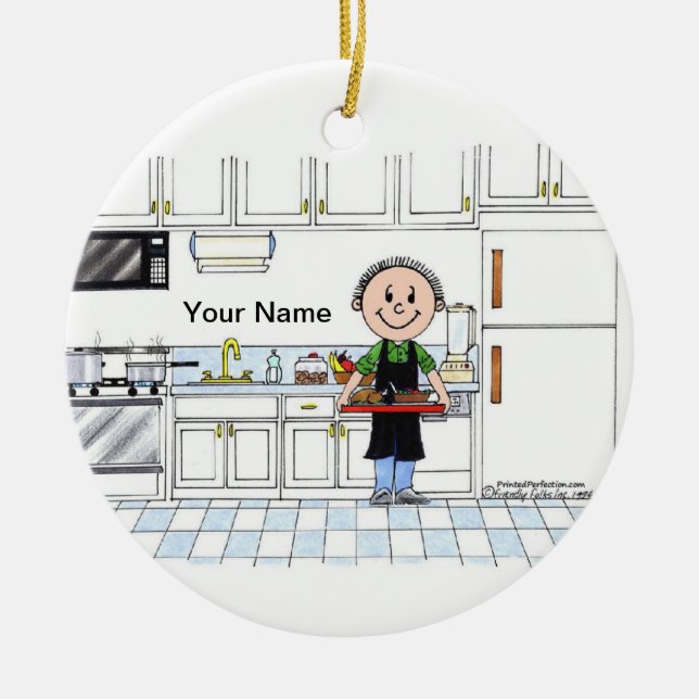 Ornamento De Cerâmica Chef, sem chapéu - Homem (Frente)