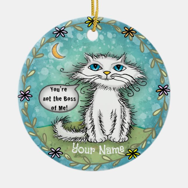 Ornamento De Cerâmica Chefe de Mim Gato Scraggles  (Frente)