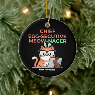 Ornamento De Cerâmica Chefe Egg-secutivo Meow-Nager Gato de Páscoa Engra