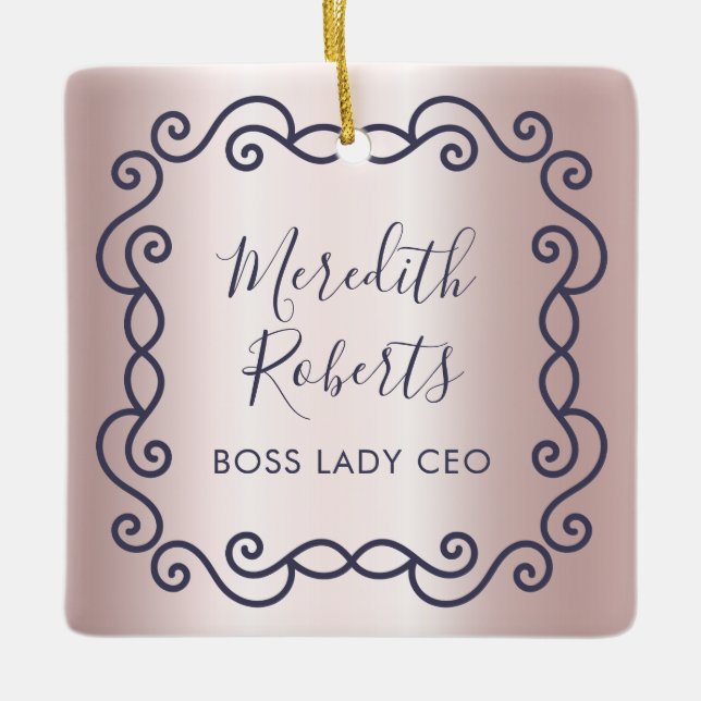 Ornamento De Cerâmica Chefe Personalizado Lady CEO Blush Metallic Keepsa (Frente)