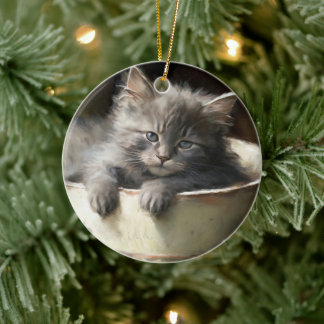 Ornamento De Cerâmica Cheio balde De Joy Doce Cinza Kitten