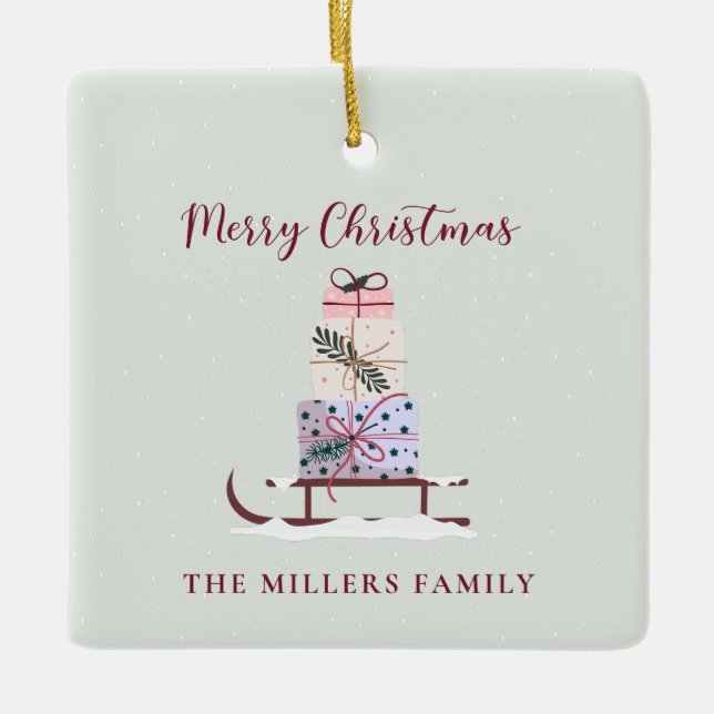 Ornamento De Cerâmica Cheio de presentes, verde-claro (Frente)