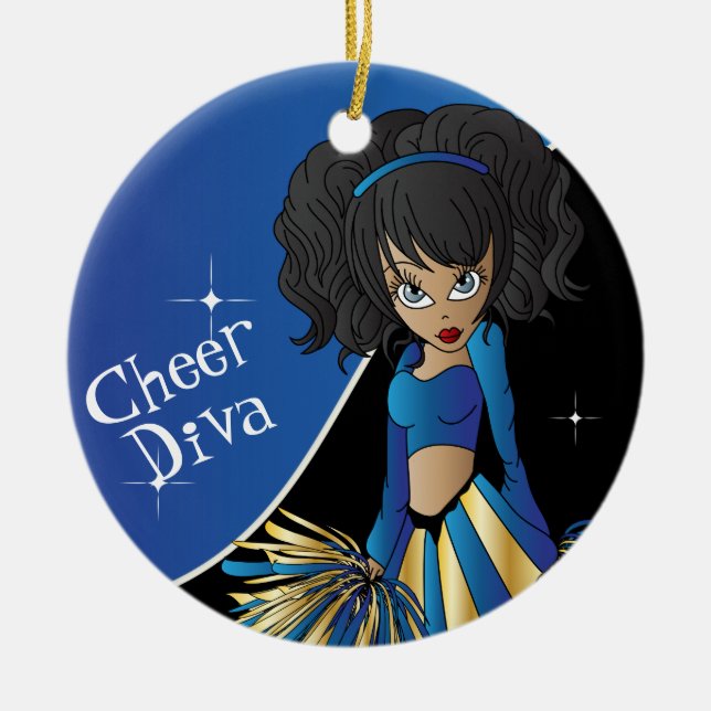 Ornamento De Cerâmica Cheque Blue Cheerleader Diva Girl (Frente)