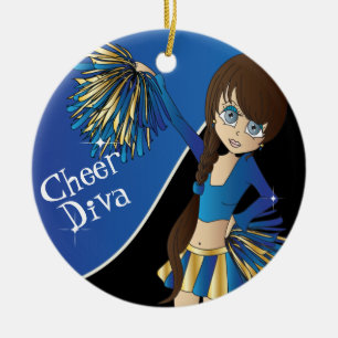 Ornamento De Cerâmica Cheque 📣 💖 Diva Blue Cheerleader Girl