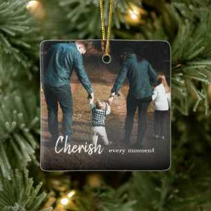 Ornamento De Cerâmica Cherish A Cada Momento Cita Foto Da Família