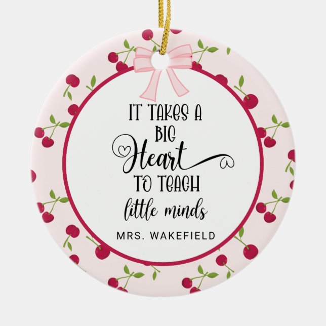 Ornamento De Cerâmica Cherry Custom Teacher Appreciation Gift Christmas (Frente)