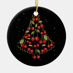 Ornamento De Cerâmica Cherry Lover Árvore de Natal Luz Santa Hat Cherr