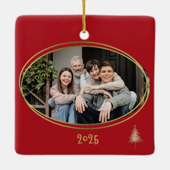 Ornamento De Cerâmica Cherry Red Green Pink & Gold Christmas Trees  (Verso)