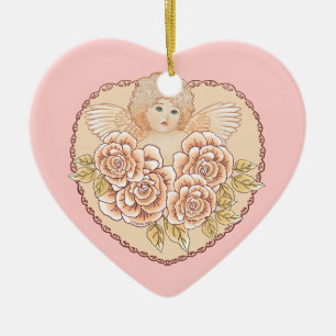 Ornamento De Cerâmica Cherub Heart Angel Ornament