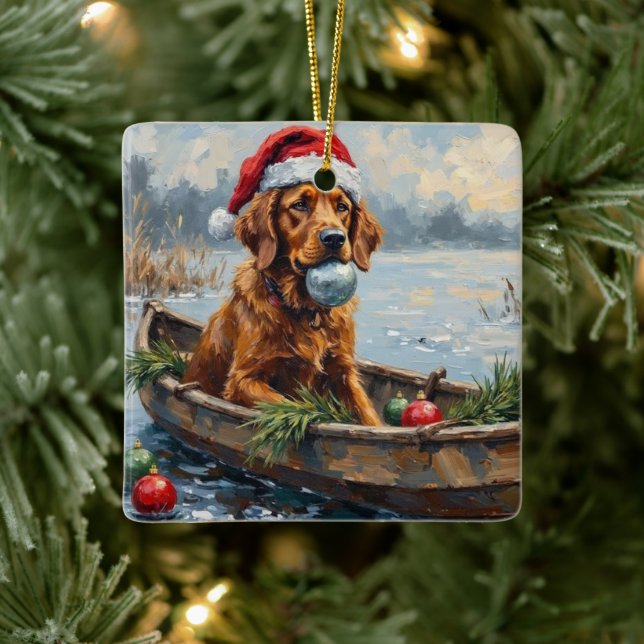 Ornamento De Cerâmica Chesapeake Bay Retriever Christmas Hunting Boat (Árvore)