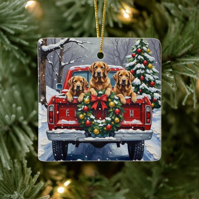 Ornamento De Cerâmica Chesapeake Bay Retriever Christmas Red Truck  (Árvore)
