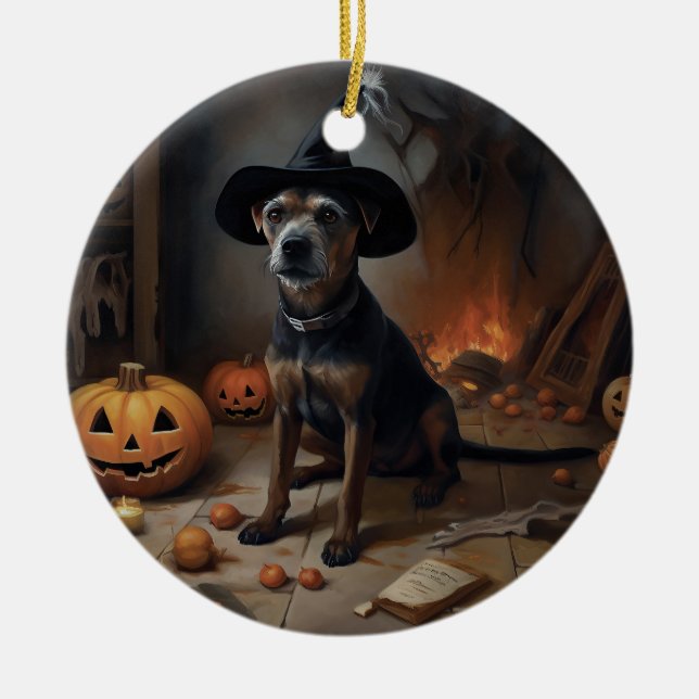 Ornamento De Cerâmica Chesapeake Bay Terrier Pumpkins Halloween Ascarado (Frente)