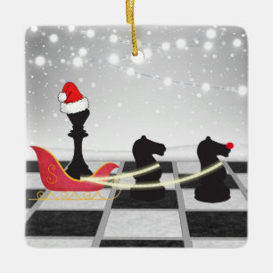 Ornamento De Cerâmica Chess Santa Claus e Reindeer Natal