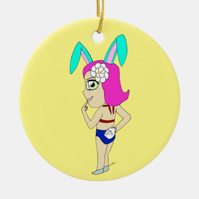 Ornamento De Cerâmica chibi bunnygirl (Frente)