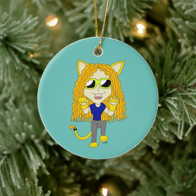 Ornamento De Cerâmica Chibi Catgirl com patas (Árvore)
