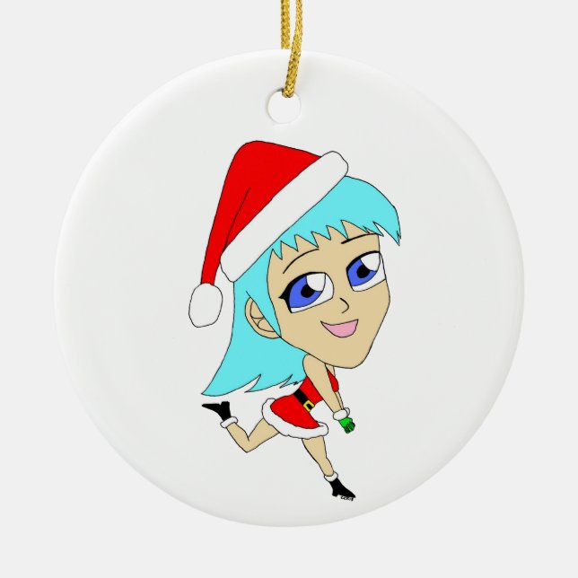 Ornamento De Cerâmica chibi de férias (Frente)