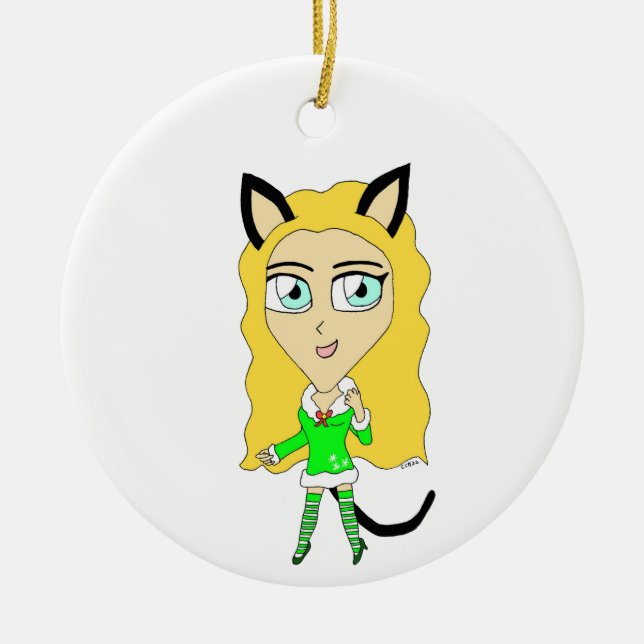 Ornamento De Cerâmica Chibi de Natal (Frente)