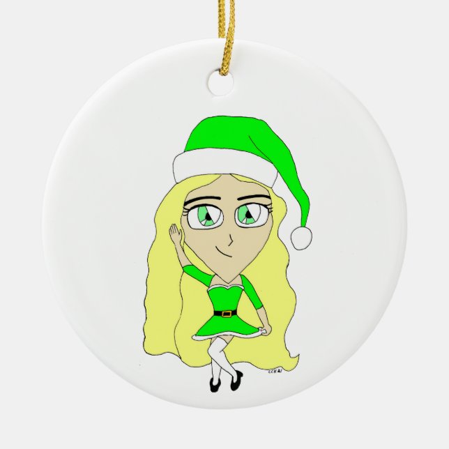 Ornamento De Cerâmica Chibi de Natal  (Frente)