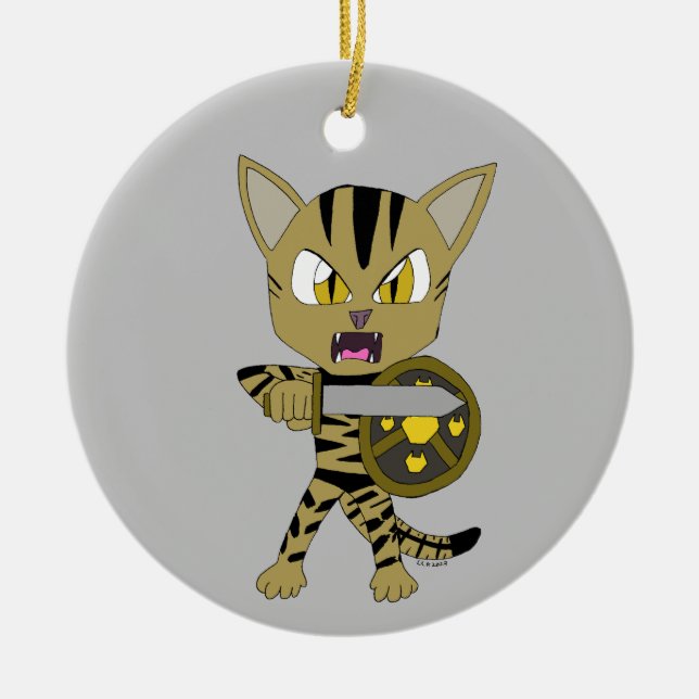 Ornamento De Cerâmica Chibi Warrior Cat (Frente)