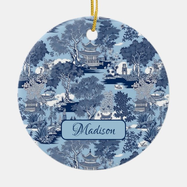 Ornamento De Cerâmica Chic Blue Willow chinoiserie cott (Frente)