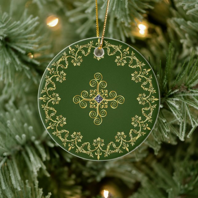 Ornamento De Cerâmica Chic Green e Dourado (Árvore)